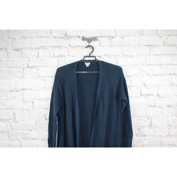 LL Bean Navy Blue Cotton Shaker-Stitch Open Long Sweater Cardigan Size M - Picture 2 of 9